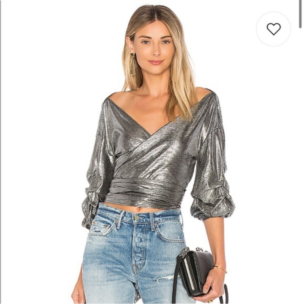 Metallic Silver Wrap Top